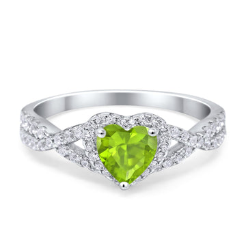 Heart Promise Ring Infinity Shank Simulated Peridot CZ 925 Sterling Silver